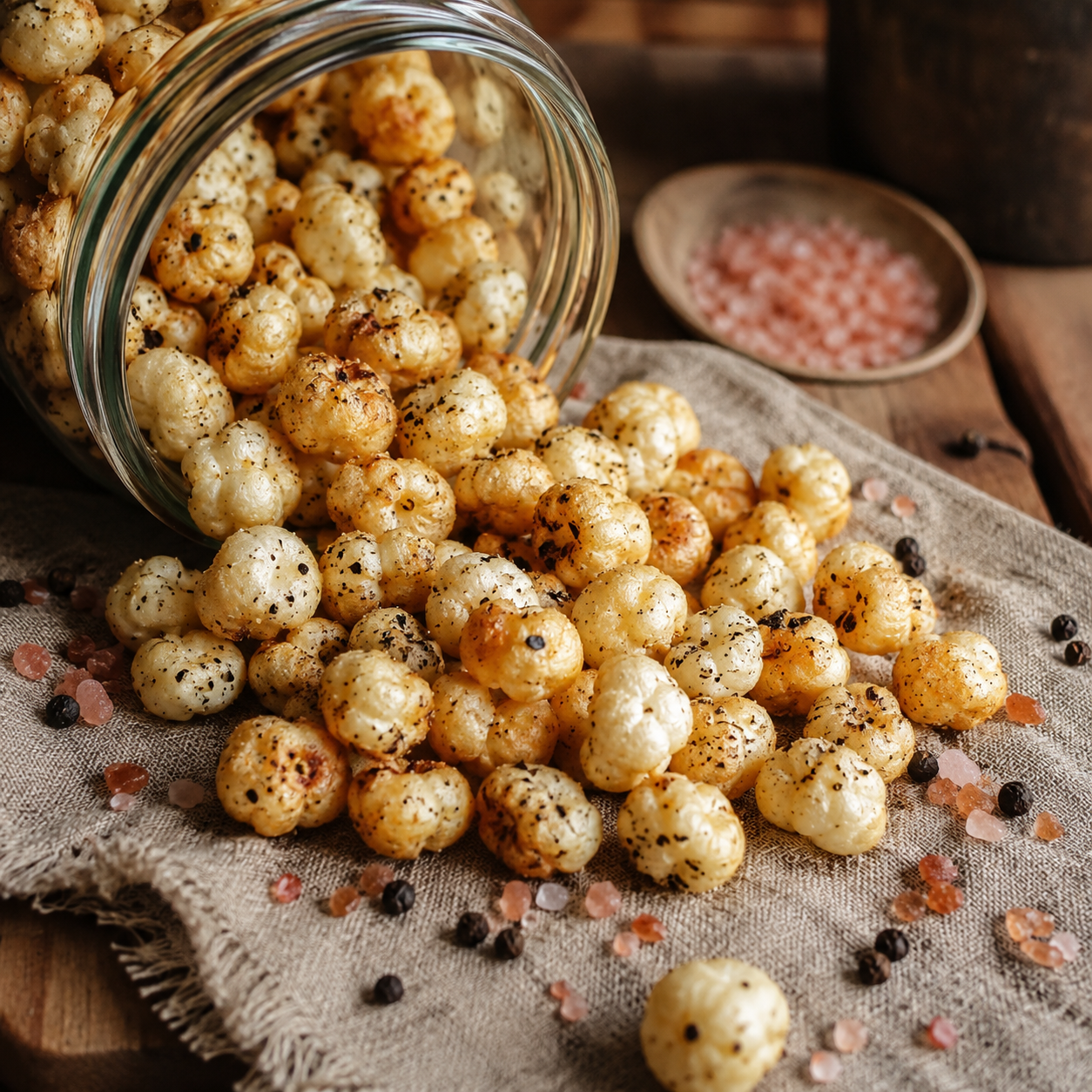 Roasted Makhana (LOTUS seeds) – Himalayan Pink Salt & Black Pepper Flavour 100g
